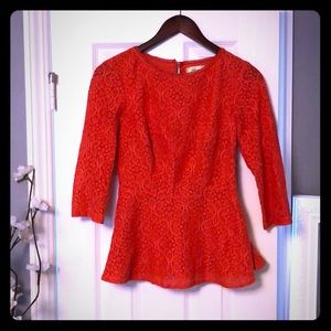 Anthropologie Lace peplum 3 quarter sleeve top
